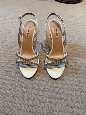 Miu Miu White Crystal Strap Slingback Heels brand new never worn.  Have box.